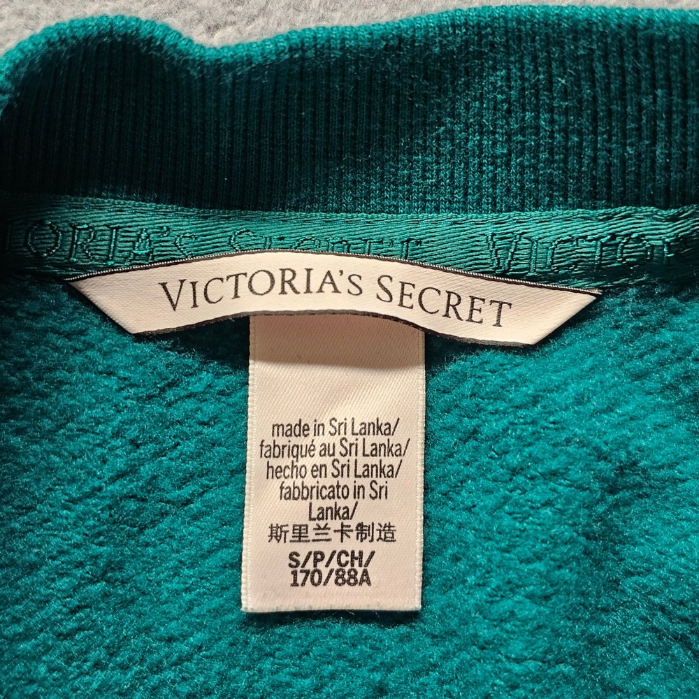 Victoria's Secret Rose Crewneck Sweatshirt Womens S Teal Green Fleece Pullover - Picture 7 of 10
